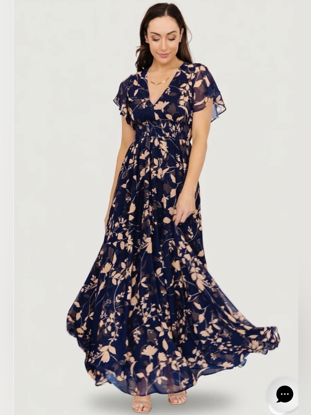 Baltic Born Lynlee Metallic Maxi Dress Navy Floral Size Medium M Romantic